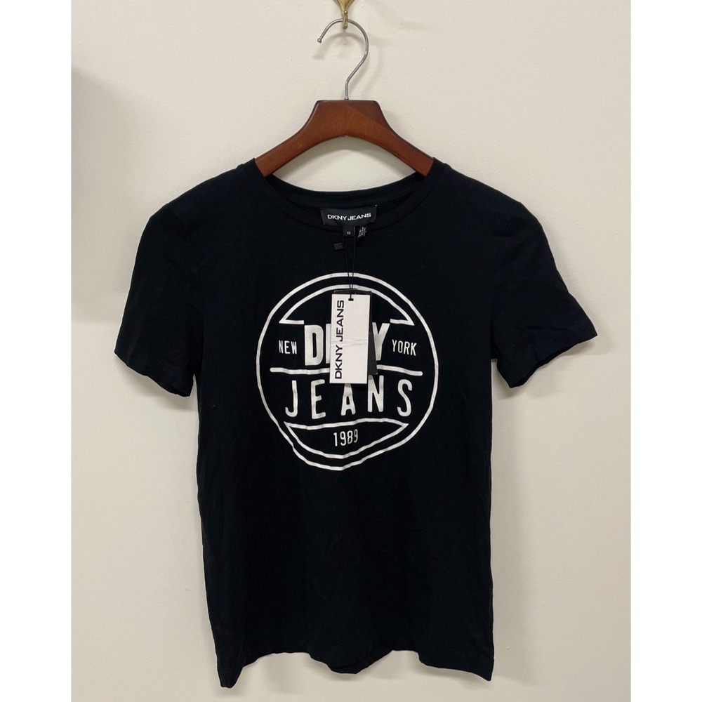 DKNY T Shirt Black Short Sleeves Cotton Modal Women's Size XS